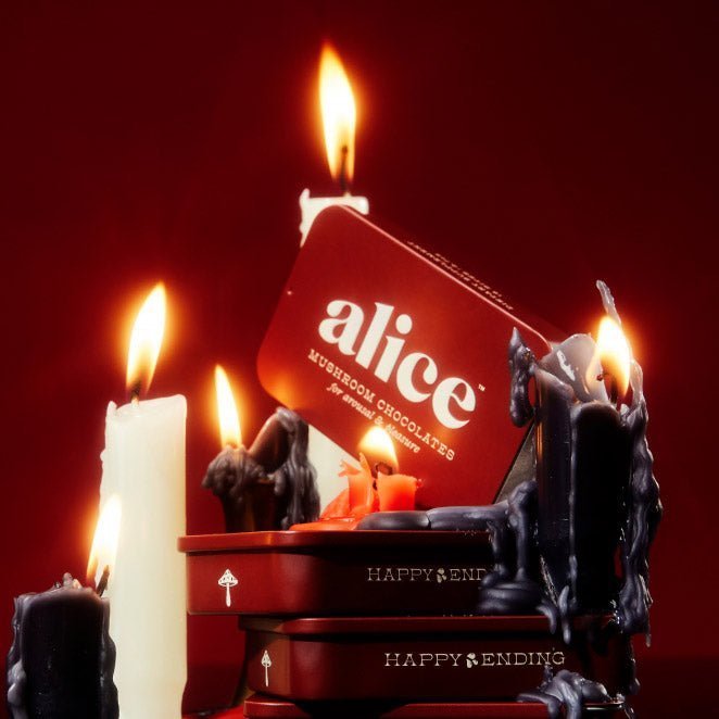 Alice Mushrooms Chocolate Happy Ending – 4 Tins (64 Doses) Alice Mushrooms Chocolate Happy Ending – 4 Tins (64 Doses)